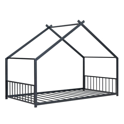 Metal House Bed canopy frame in dark matte gray with roof crossbars Unique Piece Furniture on Tampa Home & Garden Store