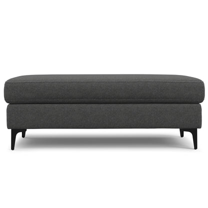 Mid Century Lounge Ottoman in gray fabric; upholstered bench with black legs on Tampa Home & Garden Store