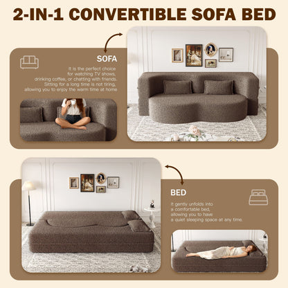 Modern Floor Sleeper Sofa Bed And Two Pillows