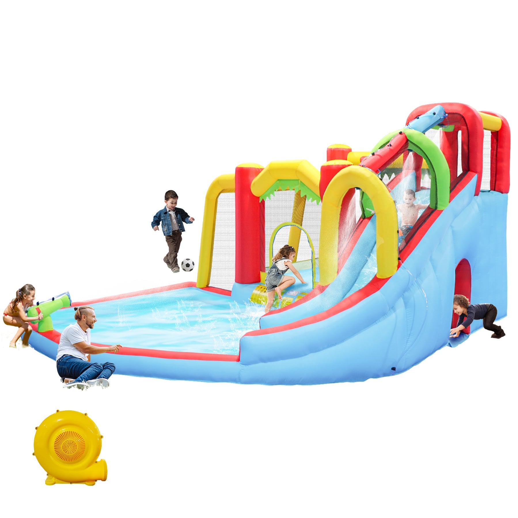 7-in-1 Inflatable Slide Water Park and Garden Bouncer blue red yellow arch mesh HouseOfZazla on Tampa Home & Garden Store