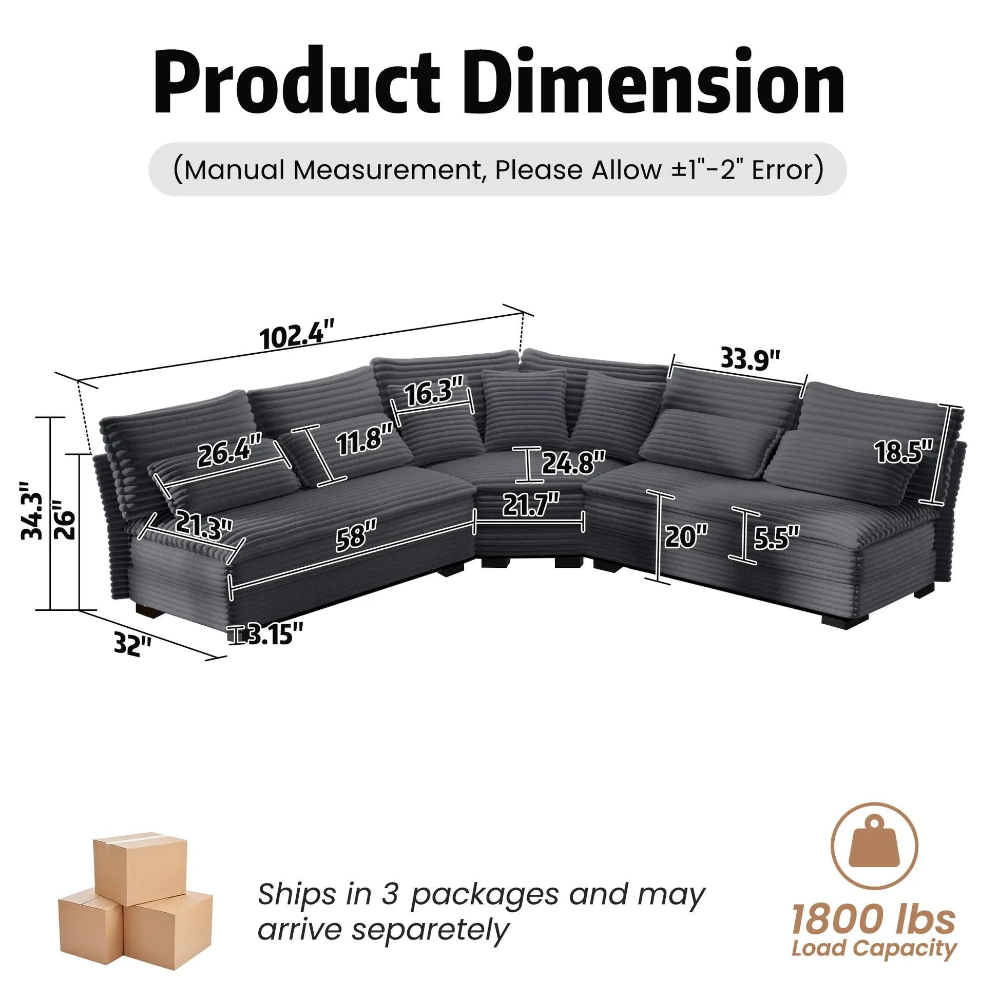 5-Seater L-shaped curved sectional sofa, gray upholstery, 7 pillows, Unique Piece Furniture on Tampa Home & Garden Store