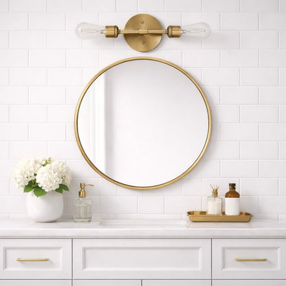 Reverie double lights bathroom wall sconce gold finish with clear bulbs over mirror HouseOfZazla on Tampa Home & Garden Store