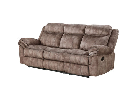 Zubaida two-tone recliner sofa with USB port drop-down table in brown microfiber on Tampa Home & Garden Store