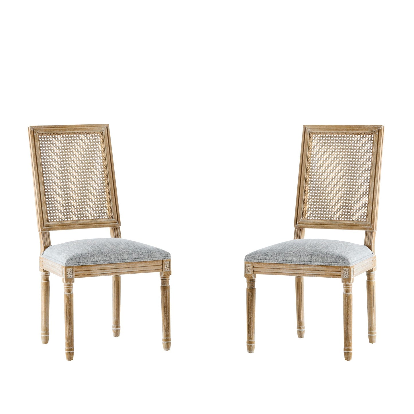 French Country dining chair with cane back and gray upholstered seat, set of 2 HouseOfZazla on Tampa Home & Garden Store