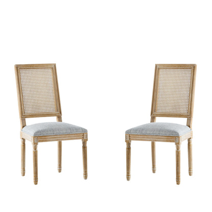 French Country dining chair with cane back and gray upholstered seat, set of 2 HouseOfZazla on Tampa Home & Garden Store