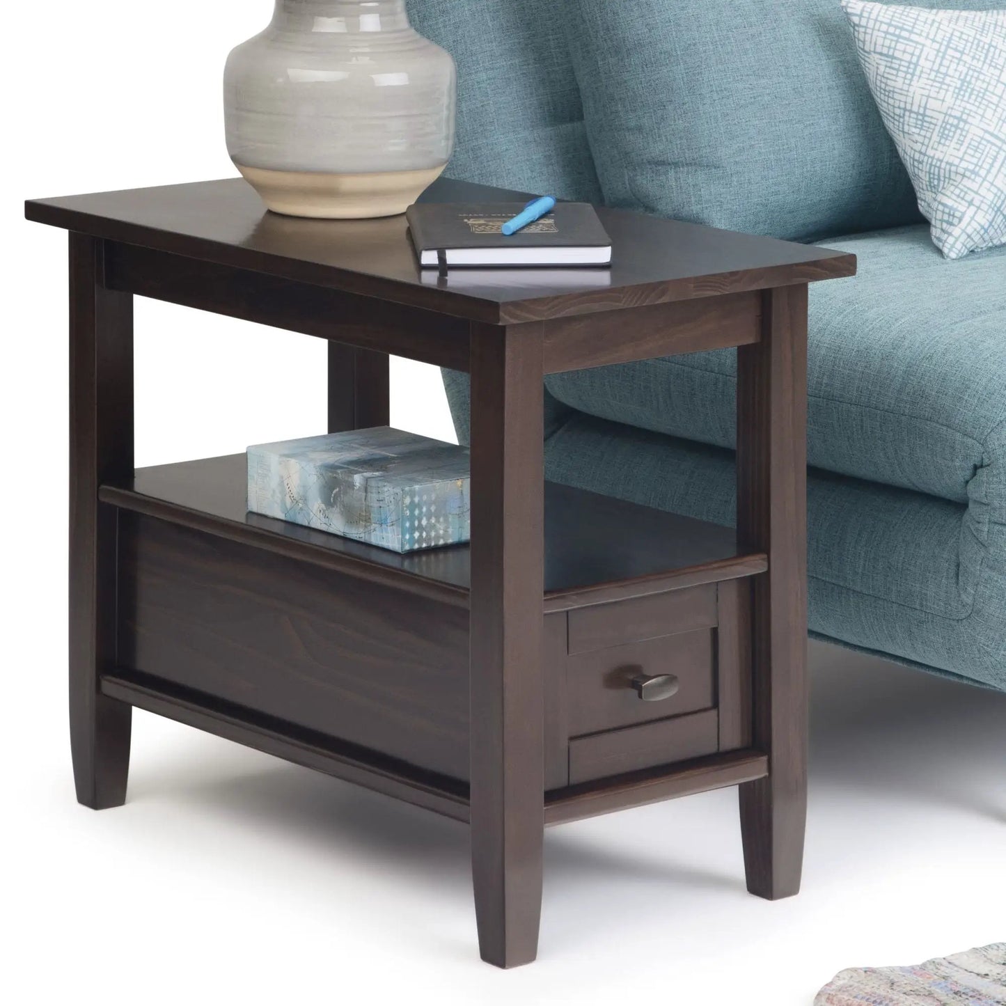 Warm Shaker coffee table in dark walnut with drawer and open shelf by Unique Piece Furniture on Tampa Home & Garden Store