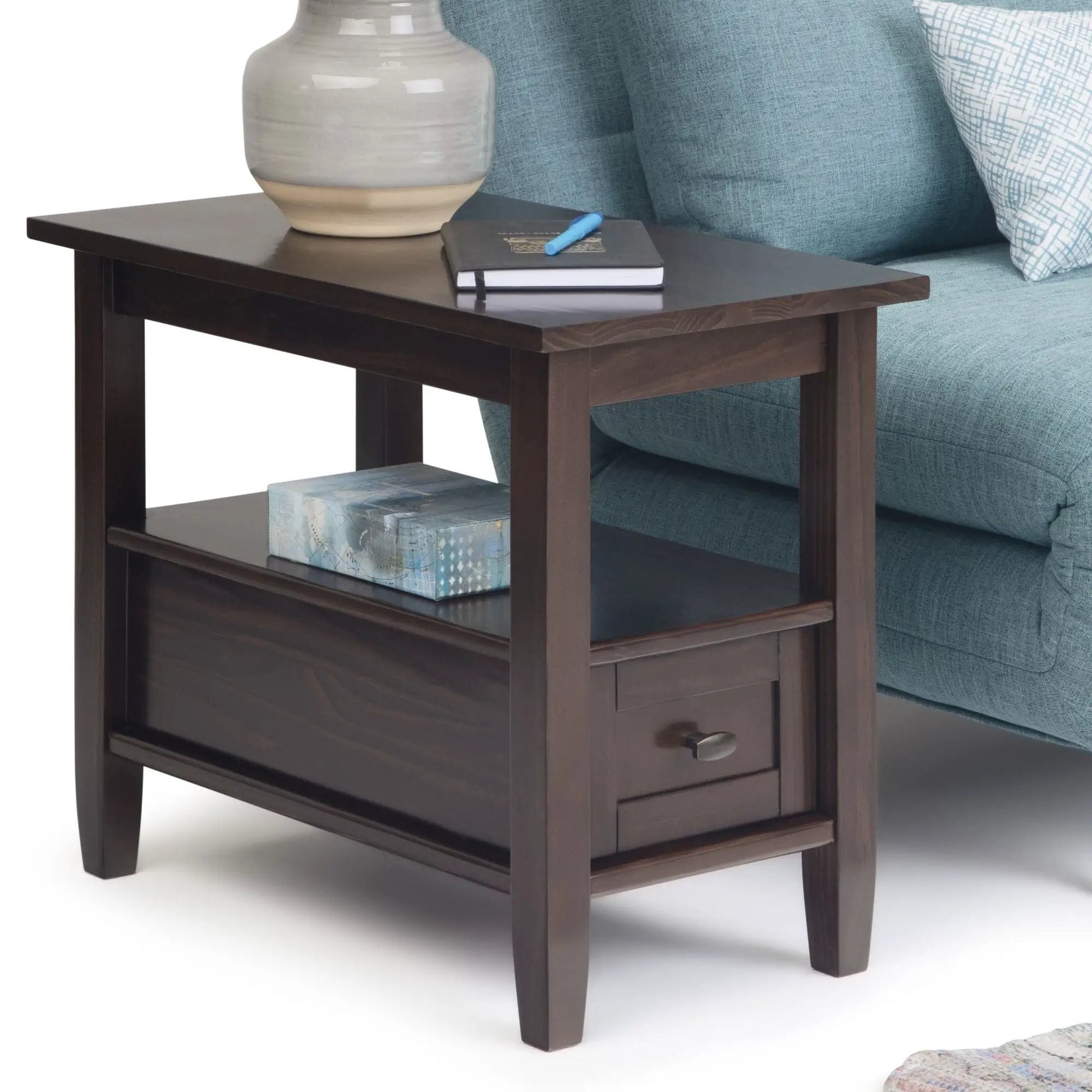 Warm Shaker coffee table in dark walnut with drawer and open shelf by Unique Piece Furniture on Tampa Home & Garden Store