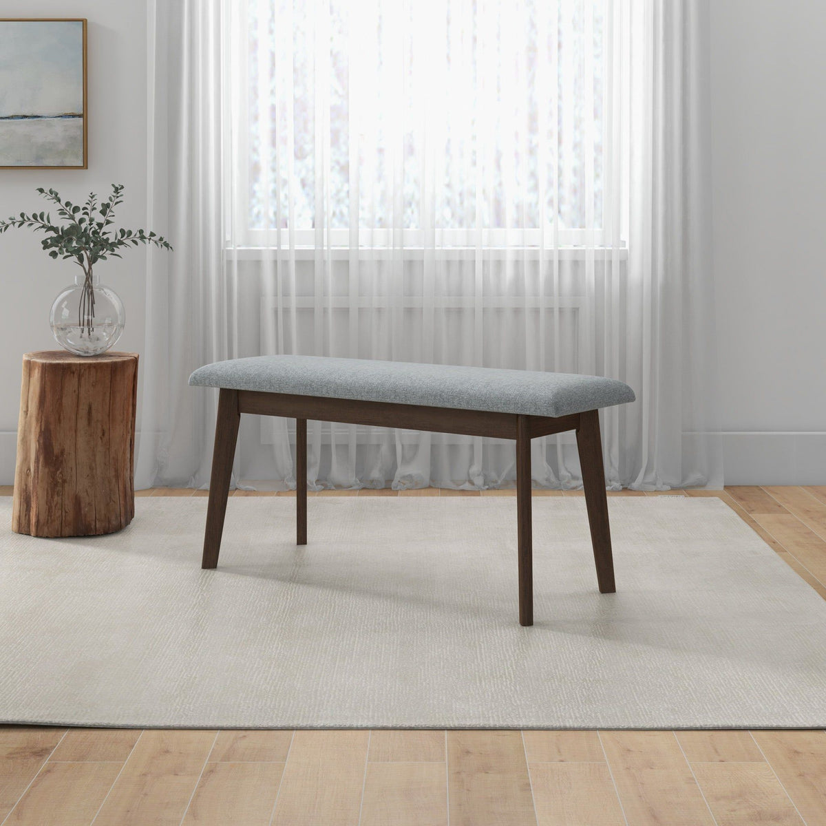 Carlos Upholstered Bench gray high-density foam cushion by HouseOfZazla on Tampa Home & Garden Store