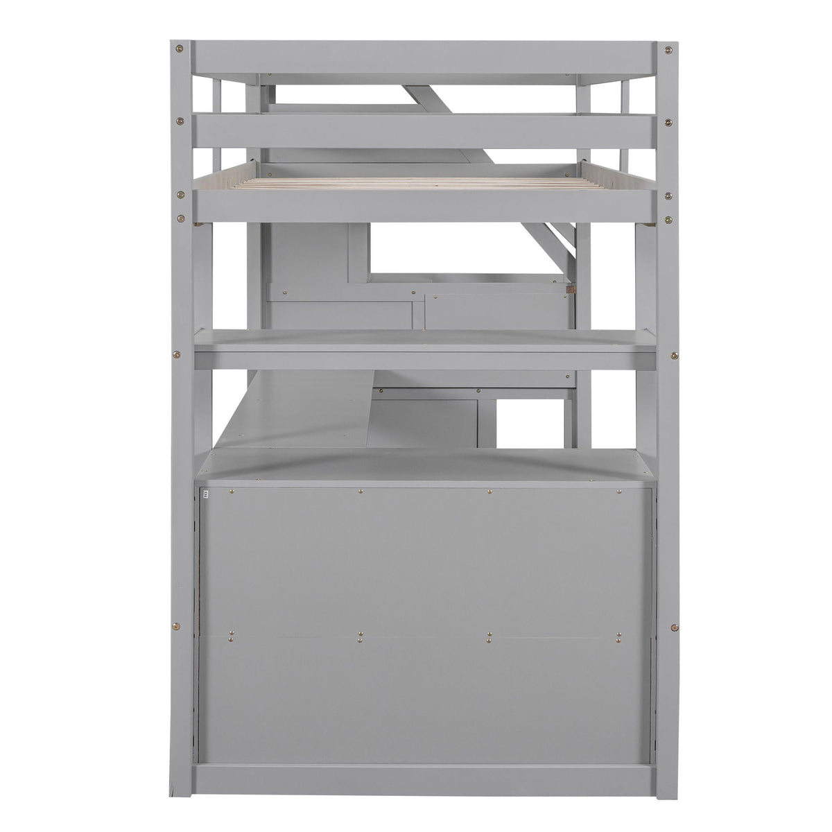 Gray metal loft bed frame with slatted bed base and open lower storage area on Tampa Home & Garden Store