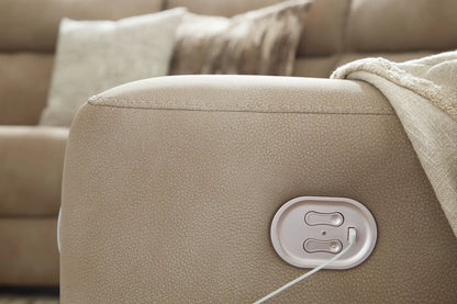 Next-Gen Durapella Reclining Sectional beige textured upholstery with power recline on Tampa Store on Tampa Home & Garden Store