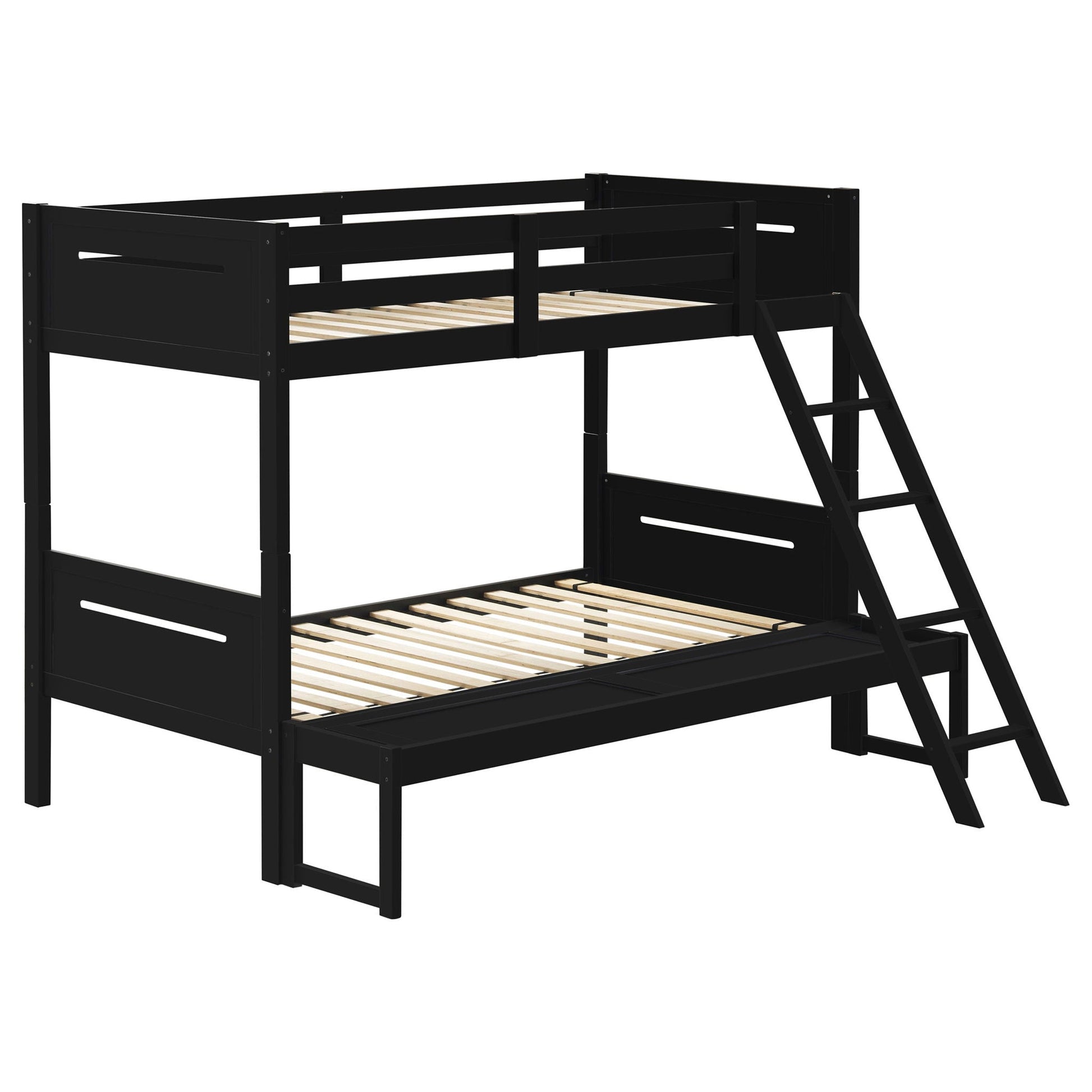 Bunk bed HouseOfZazla black with built-in ladder, angled access step and safety guardrails on Tampa Home & Garden Store
