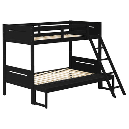 Bunk bed HouseOfZazla black with built-in ladder, angled access step and safety guardrails on Tampa Home & Garden Store