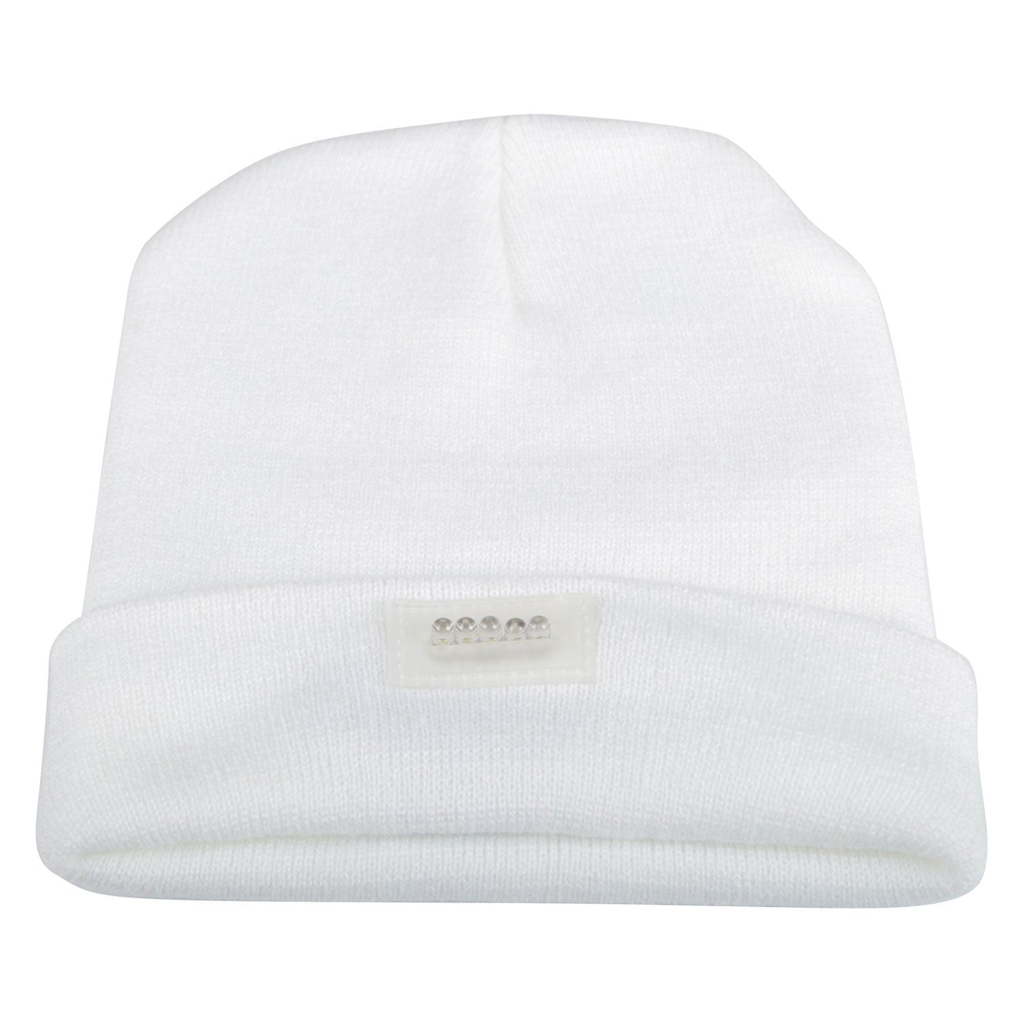 GemGear unisex white 5-LED knitted beanie with front LED label on Tampa Home & Garden Store
