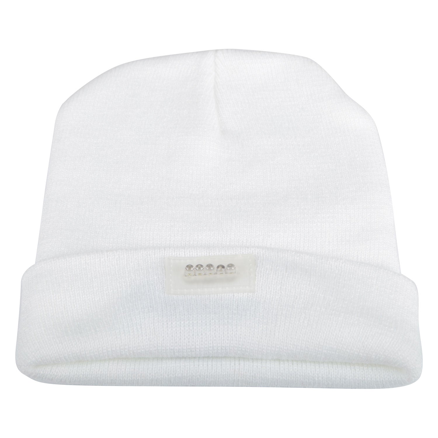 GemGear unisex white 5-LED knitted beanie with front LED label on Tampa Home & Garden Store