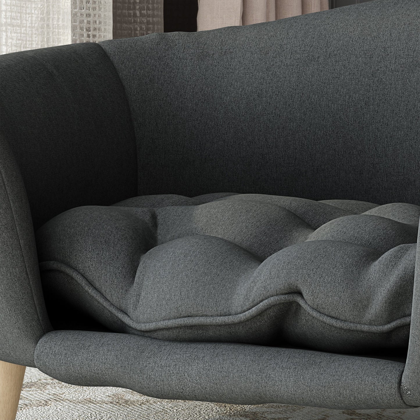 Elevated dog bed frame for small dogs with rubber wood legs in dark gray upholstery on Tampa Home & Garden Store