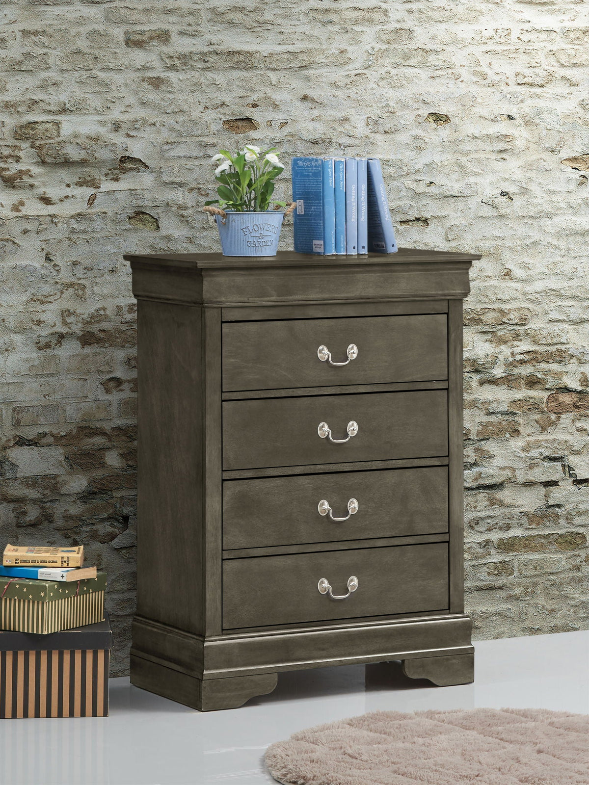 Traditional Style Storage Chest with 4 Drawers in dark gray finish, HouseOfZazla accent chest on Tampa Home & Garden Store