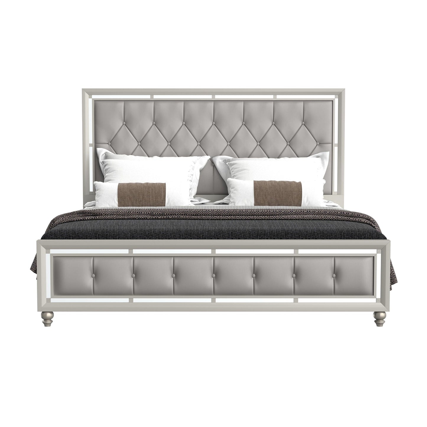 Chloe Elegant Design Bed by HouseOfZazla with tufted gray upholstery and metal frame on Tampa Home & Garden Store