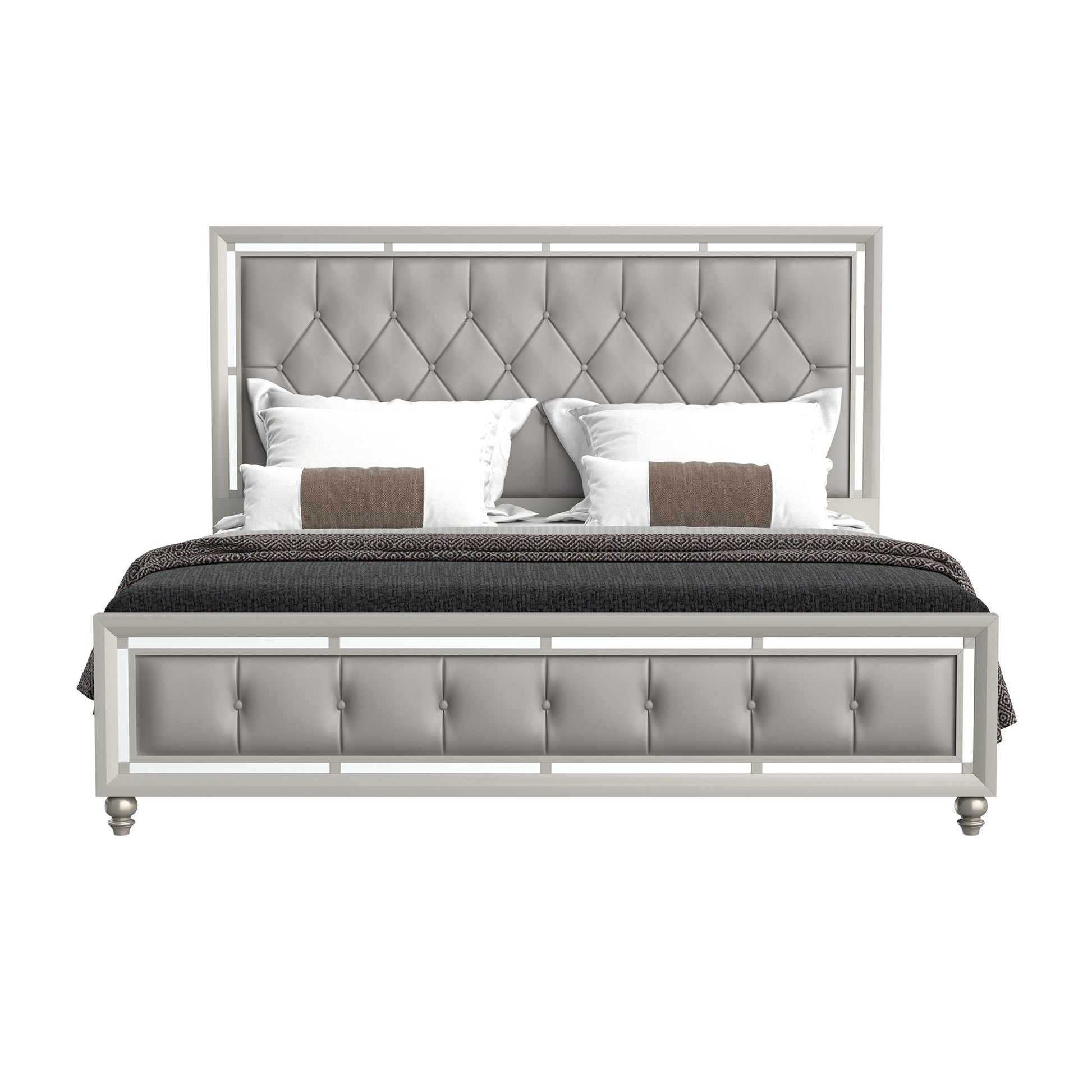 Chloe Elegant Design Bed by HouseOfZazla with tufted gray upholstery and metal frame on Tampa Home & Garden Store