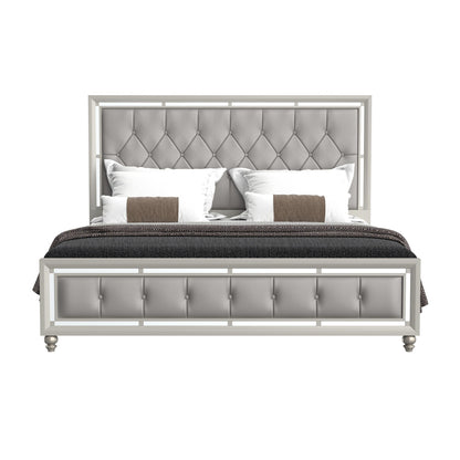 Chloe Elegant Design Bed by HouseOfZazla with tufted gray upholstery and metal frame on Tampa Home & Garden Store