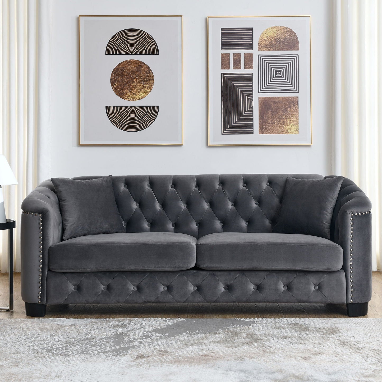 Modern Chesterfield Sofa with tufted backrest in dark gray velvet HouseOfZazla stationary on Tampa Home & Garden Store