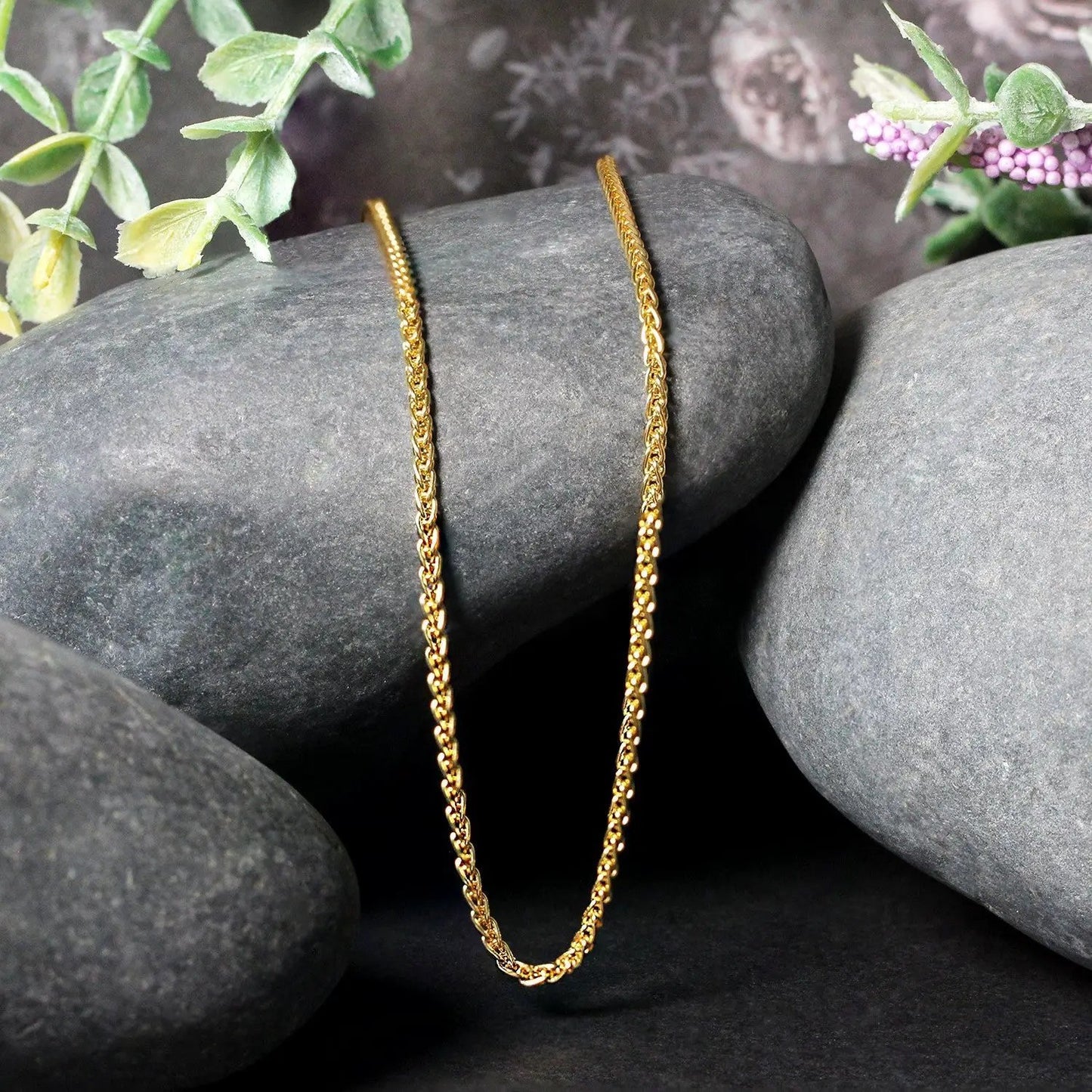 2.1mm 14k yellow gold round wheat chain necklace by Bids.com, braided links on Tampa Home & Garden Store