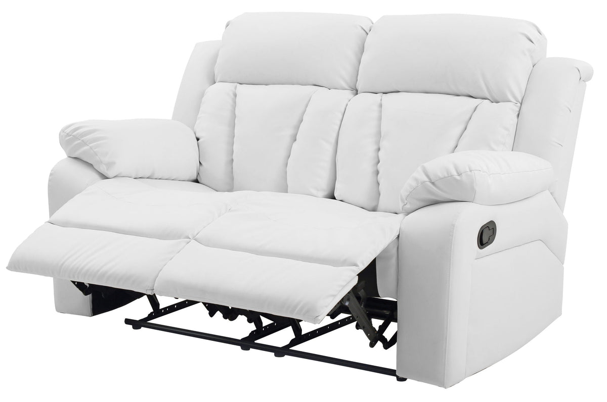 Cozy padded reclining loveseat white upholstery with plush cushions and extended recline on Tampa Home & Garden Store