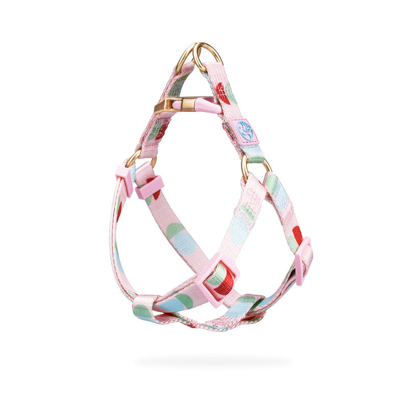 Pet Zen fashion Y-shaped dog harness, pastel pink patterned nylon, adjustable on Tampa Home & Garden Store