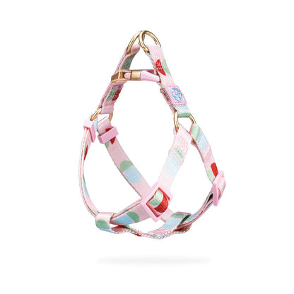Pet Zen fashion Y-shaped dog harness, pastel pink patterned nylon, adjustable on Tampa Home & Garden Store