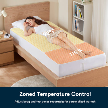 1-Piece Full Heated Mattress Pad by HouseOfZazla with yellow-orange heat zones on bed on Tampa Home & Garden Store