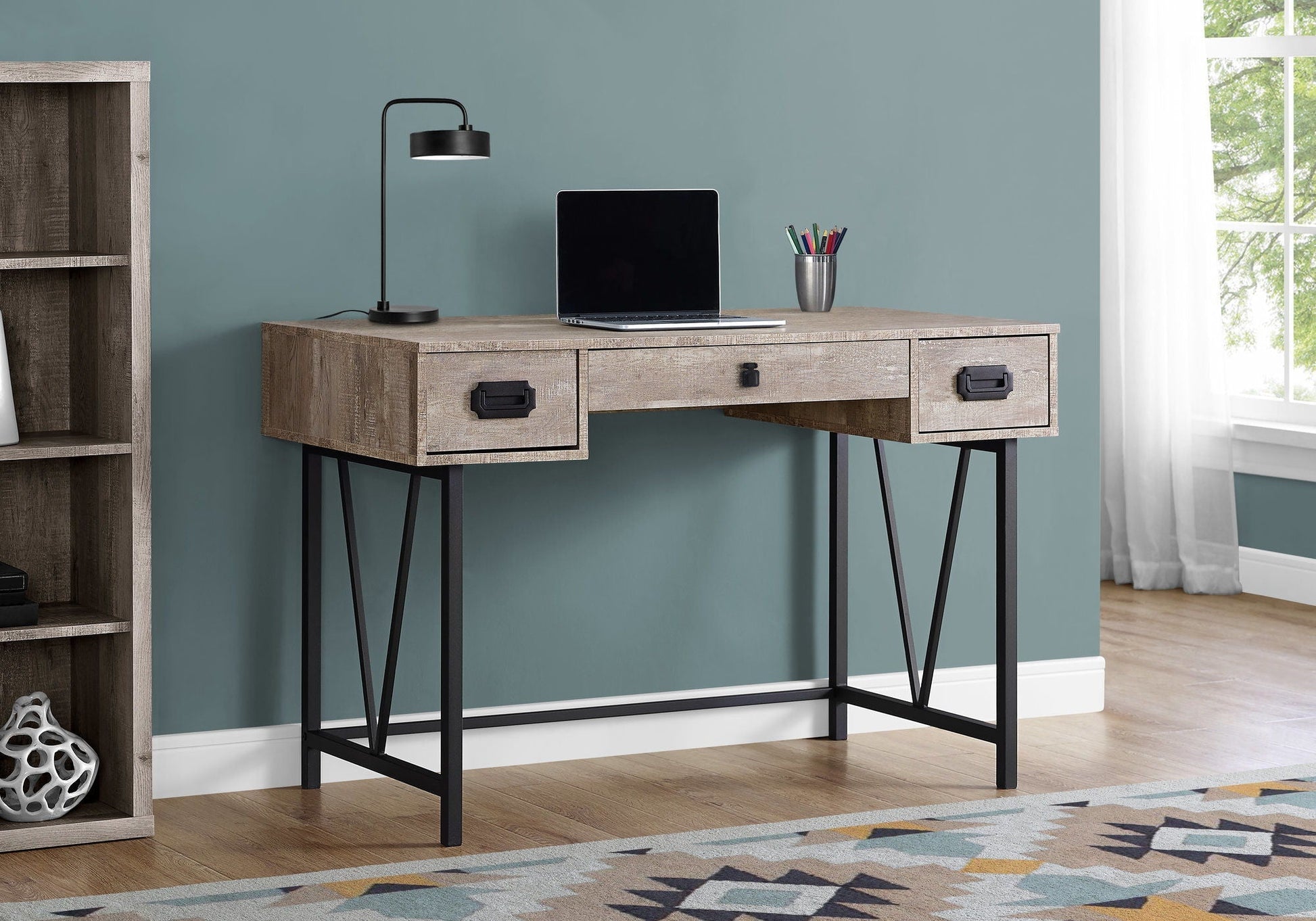 HouseOfZazla writing desk with two drawers, rustic wood on Tampa Home & Garden Store