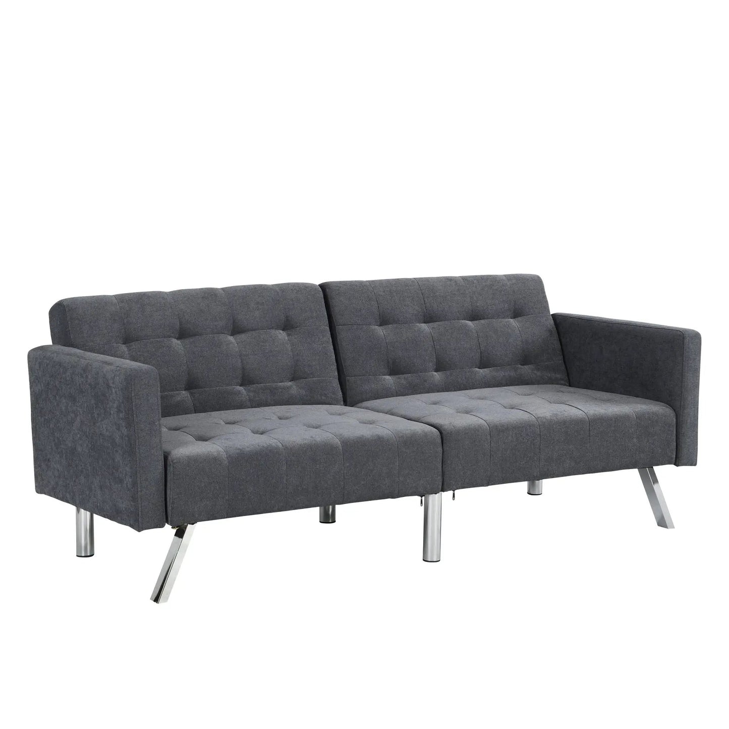 Futon sofa bed dark gray fabric with tufted cushions and armrests on Tampa Home & Garden Store