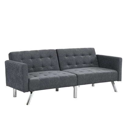 Futon sofa bed dark gray fabric with tufted cushions and armrests on Tampa Home & Garden Store