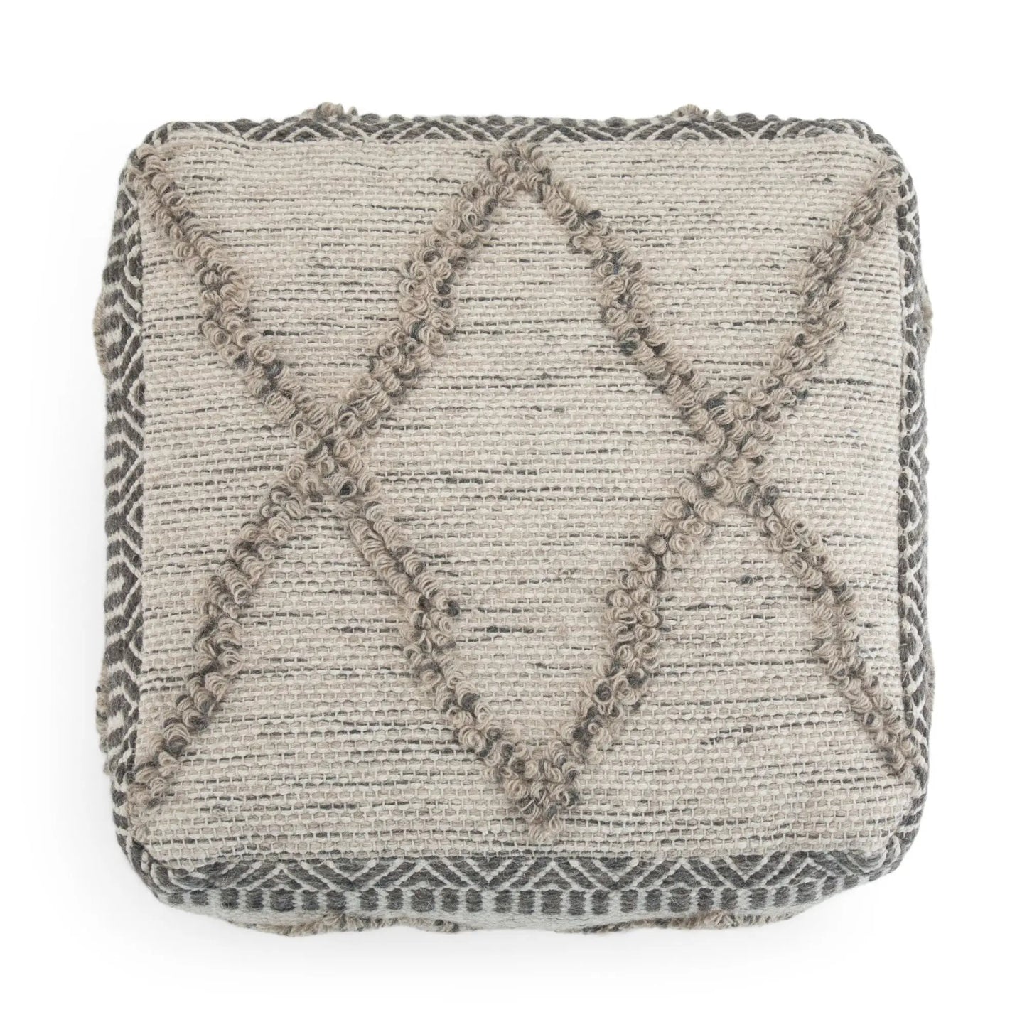 Sweeney Upholstered Square Pouf beige gray woven fabric rope-tufted Unique Piece Furniture on Tampa Home & Garden Store