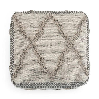 Sweeney Upholstered Square Pouf beige gray woven fabric rope-tufted Unique Piece Furniture on Tampa Home & Garden Store