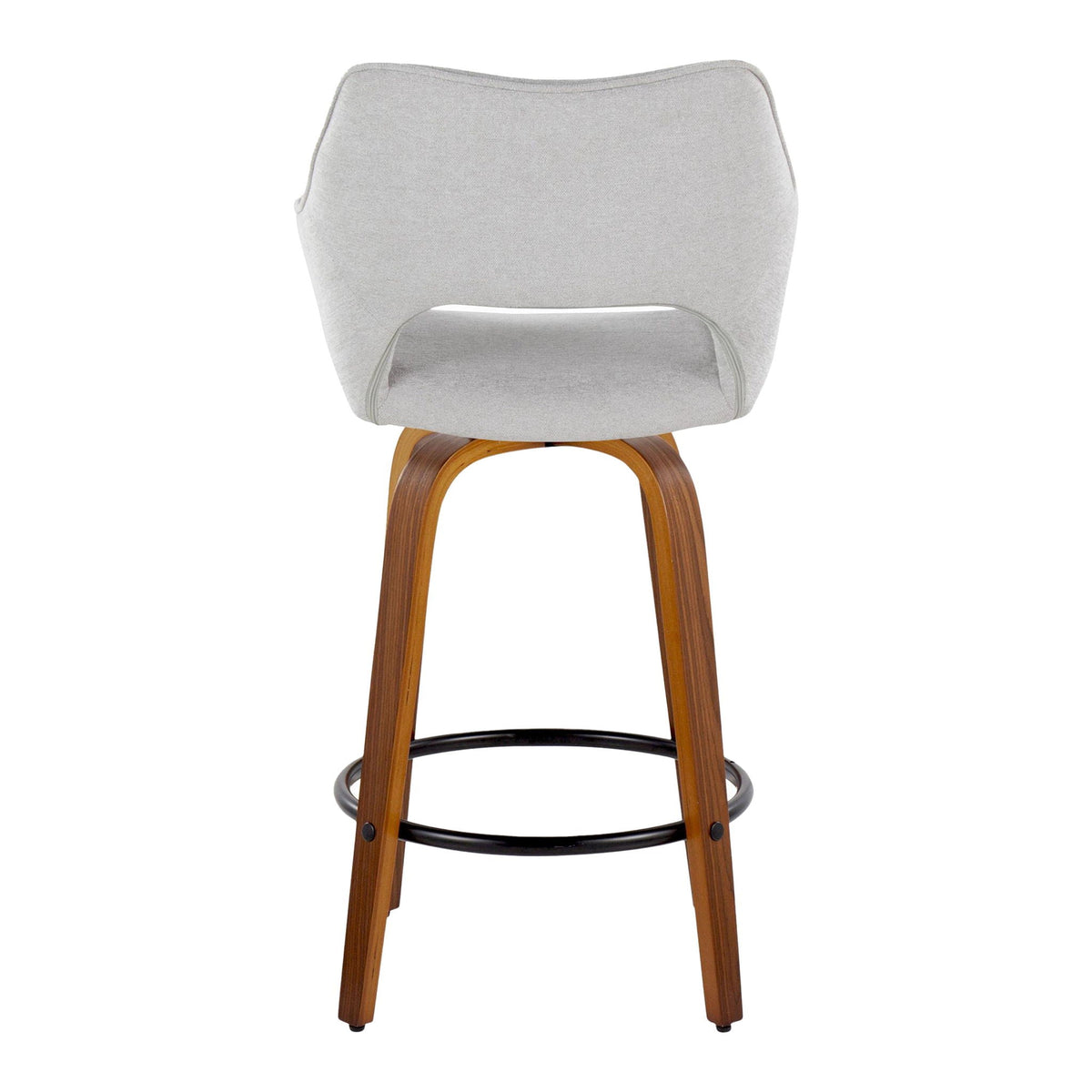Counter stools set of 2 with grey fabric upholstery and curved wooden legs with footrest on Tampa Home & Garden Store