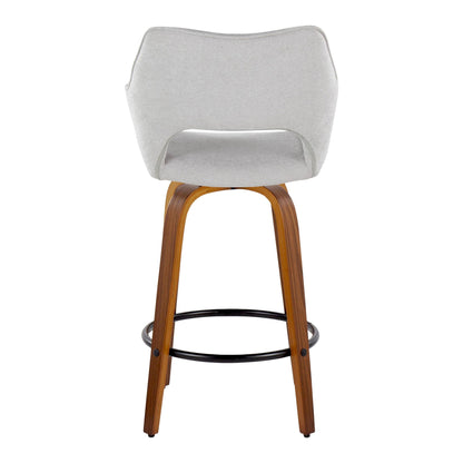 Counter stools set of 2 with grey fabric upholstery and curved wooden legs with footrest on Tampa Home & Garden Store