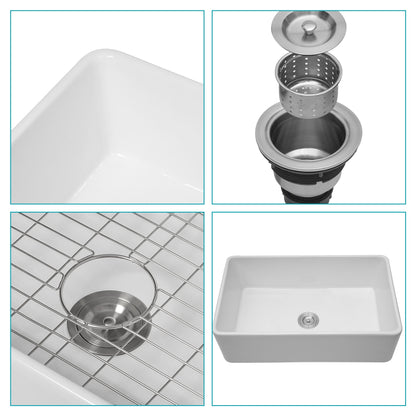 Elegant Farmhouse Apron Front Ceramic White Single Bowl Basin Undermount Sink HouseOfZazla on Tampa Home & Garden Store
