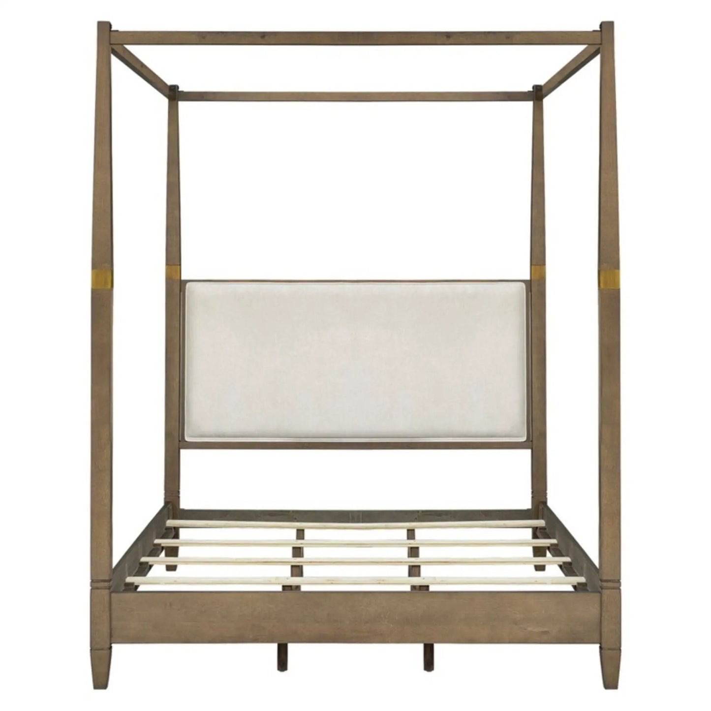 Queen canopy bed frame with upholstered headboard in brown wood by Unique Piece Furniture on Tampa Home & Garden Store