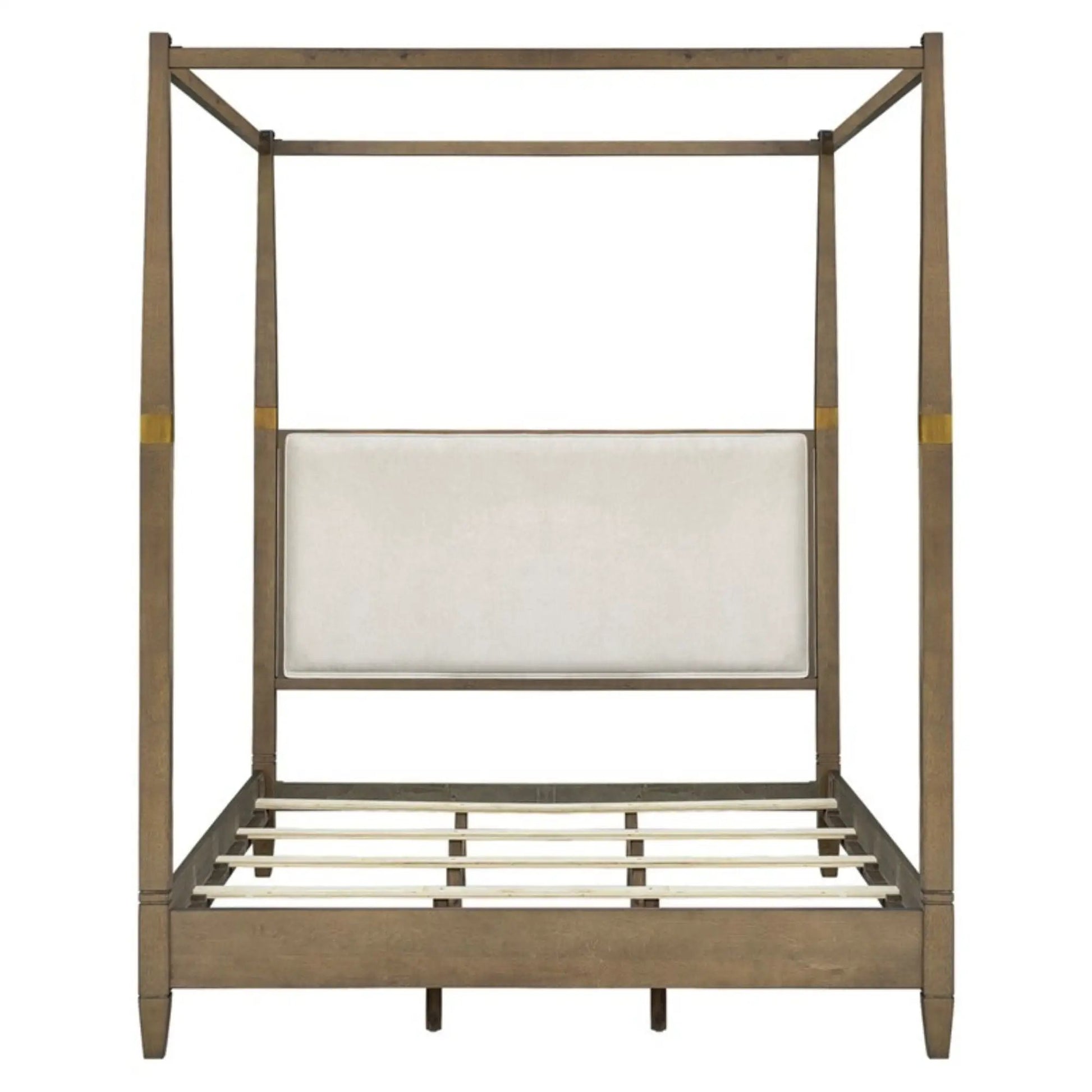 Queen canopy bed frame with upholstered headboard in brown wood by Unique Piece Furniture on Tampa Home & Garden Store