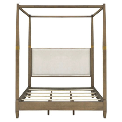 Queen canopy bed frame with upholstered headboard in brown wood by Unique Piece Furniture on Tampa Home & Garden Store