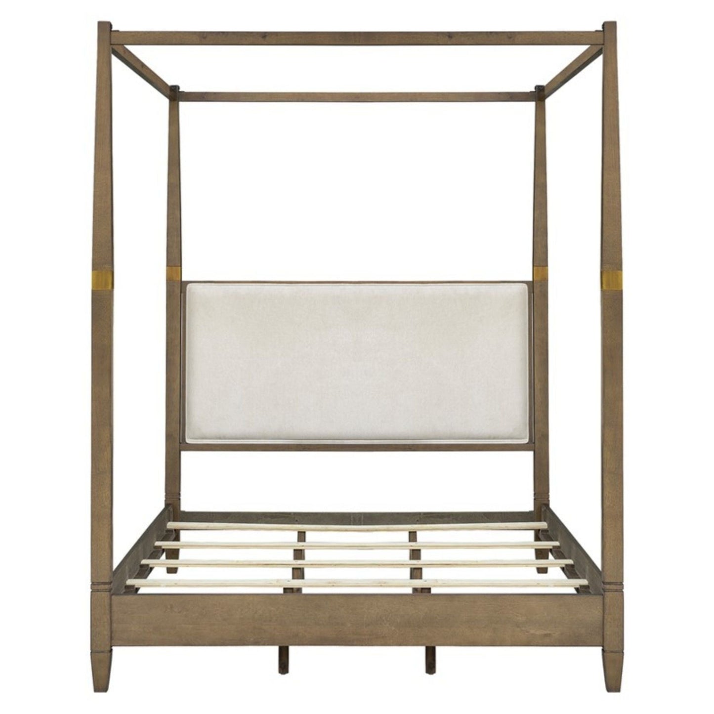 Queen Canopy Bed Frame With Upholstered Headboard