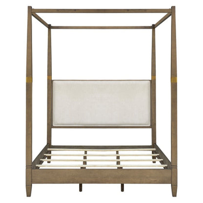 Queen Canopy Bed Frame With Upholstered Headboard
