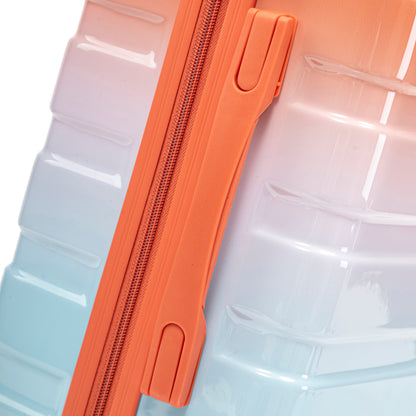 2pc spinner luggage set gradient blue to peach with orange zipper detail on Tampa Home & Garden Store