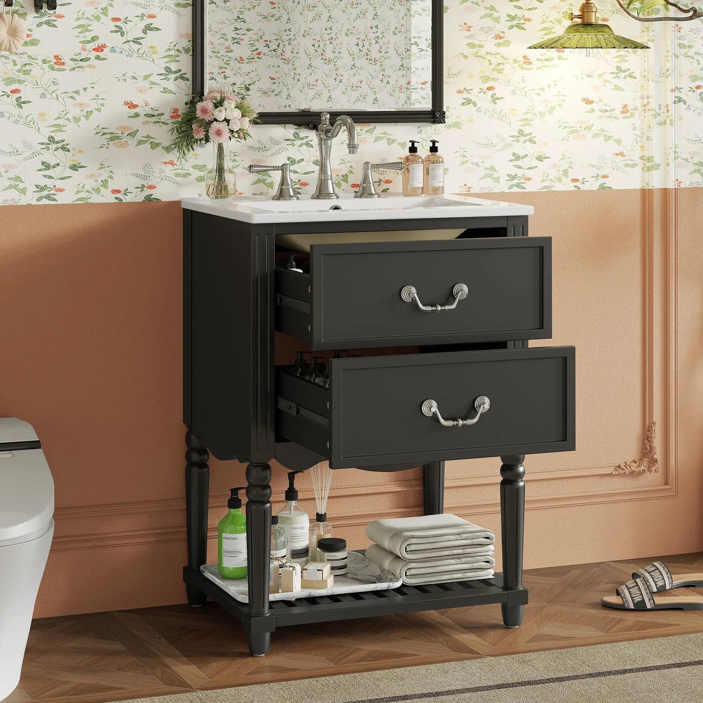 Wave Design Bathroom Vanity with Sink and Drawers
