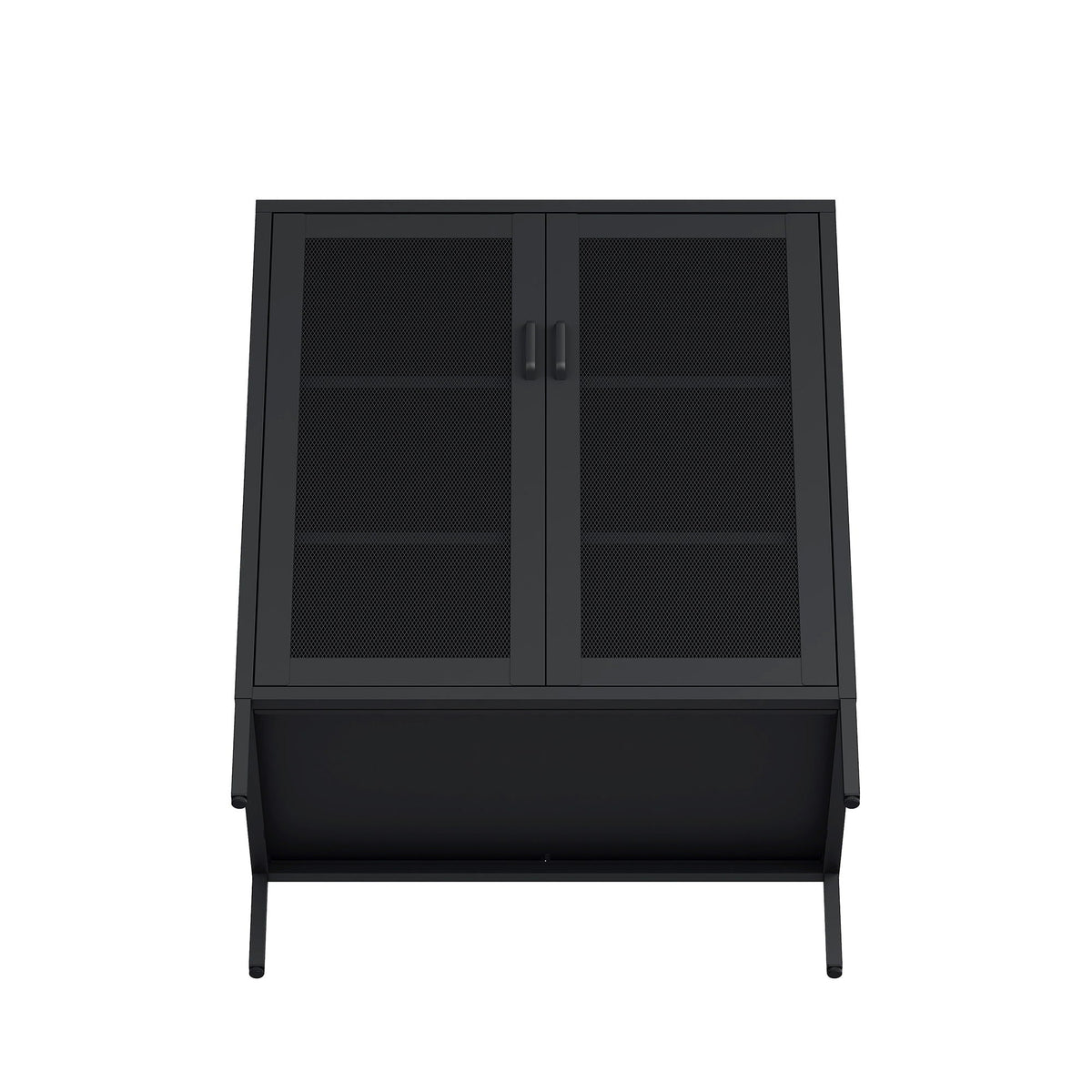 Metal accent cabinet with adjustable shelves, black mesh doors and dual vertical handles on Tampa Home & Garden Store
