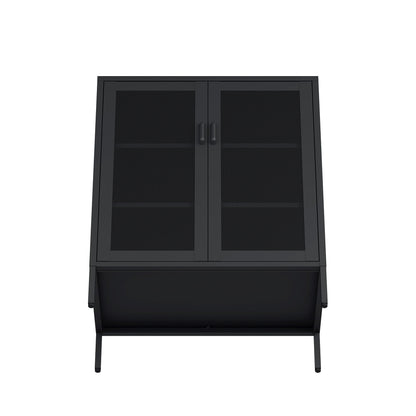 Metal accent cabinet with adjustable shelves, black mesh doors and dual vertical handles on Tampa Home & Garden Store