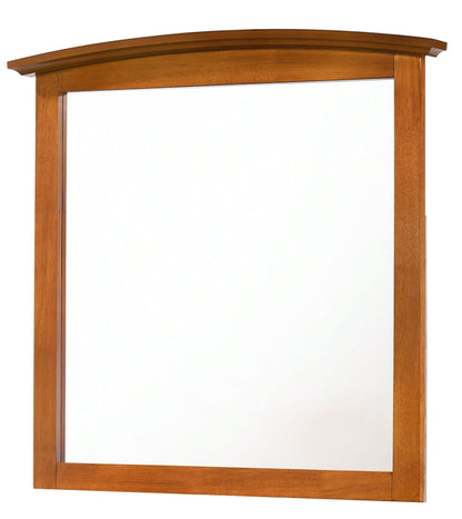Elegant wall mirror with warm brown wood veneer frame and curved top HouseOfZazla on Tampa Home & Garden Store