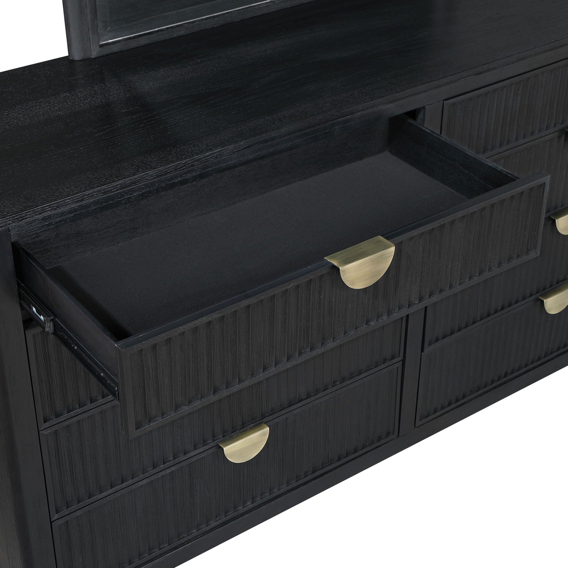 Ennis 4pc bedroom set in black wood with grooved fronts and gold handles by HouseOfZazla on Tampa Home & Garden Store
