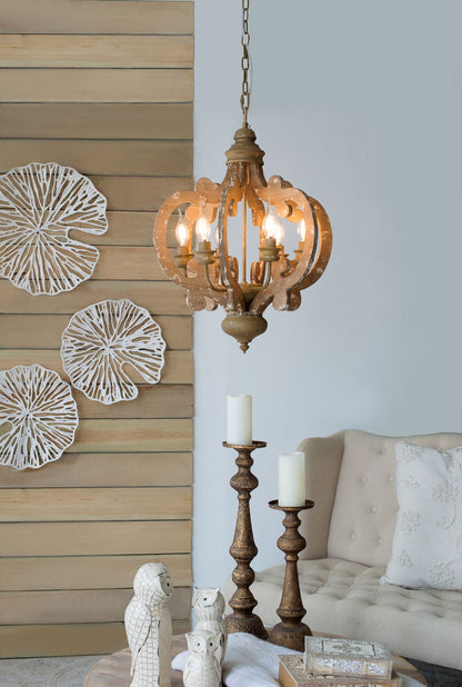 Farmhouse Chandelier With 6 Light Wood Pendant