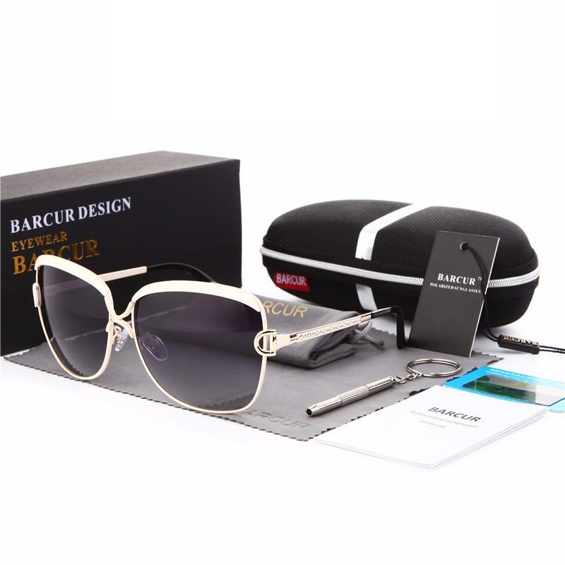 Stevvex luxury polarized ladies sunglasses white frame gradient round lenses Barcur case on Tampa Home & Garden Store